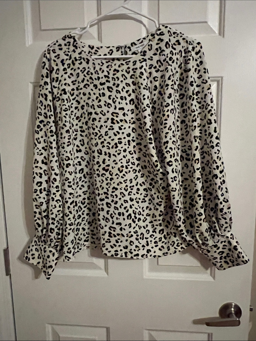 Nine West Cream Blouse with Black Leopard Print